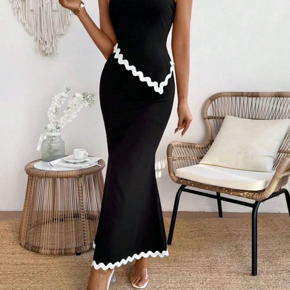 Elegant Black and White Women's Two Piece Set